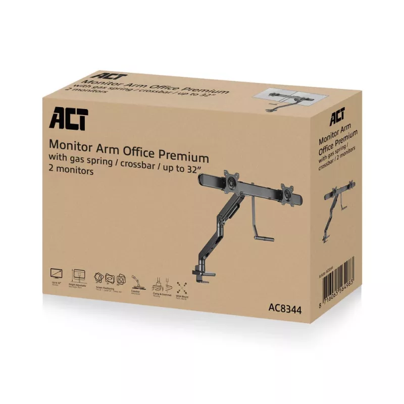 ACT monitori käsi 32 tolli kontori premium, gaasivedru, ristlatt, 2 monitori