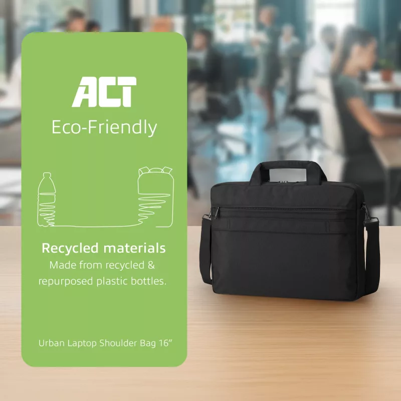 ACT Urban õlakott sülearvutitele kuni 16 inch, valmistatud taaskasutatud plastpudelitest