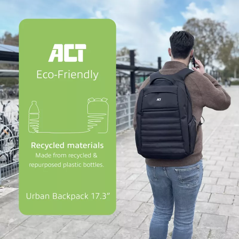 ACT Urban sülearvuti seljakott 17,3 tolli, valmistatud taaskasutatud plastpudelitest