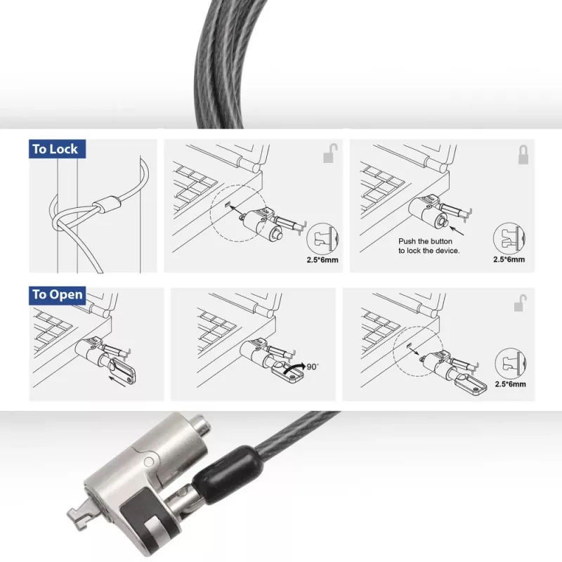 Sülearvutilukk ACT AC9030 Metallic Round Key 2m kaabel