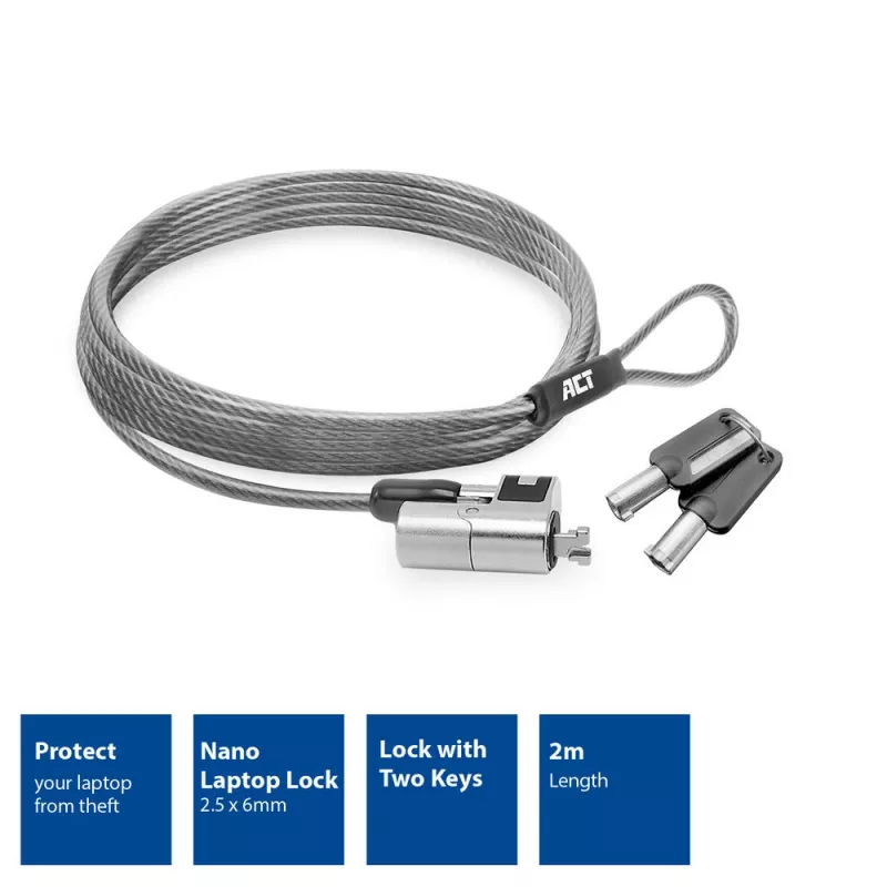 Sülearvutilukk ACT AC9030 Metallic Round Key 2m kaabel