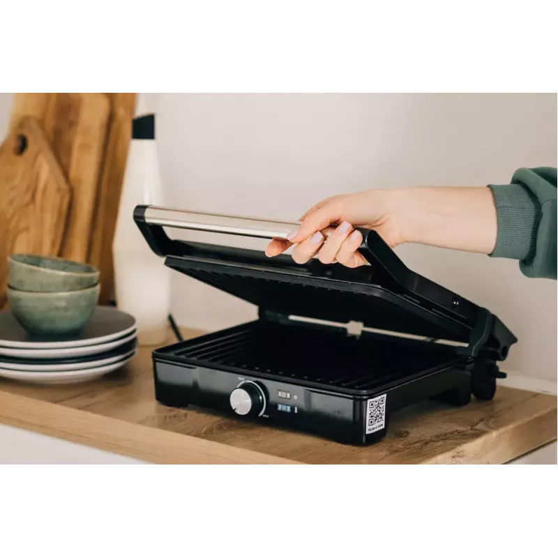 Kontaktgrill AENO EG2 — 2000 W, ristkülikukujuline, roostevaba teras/must, 345×327 mm