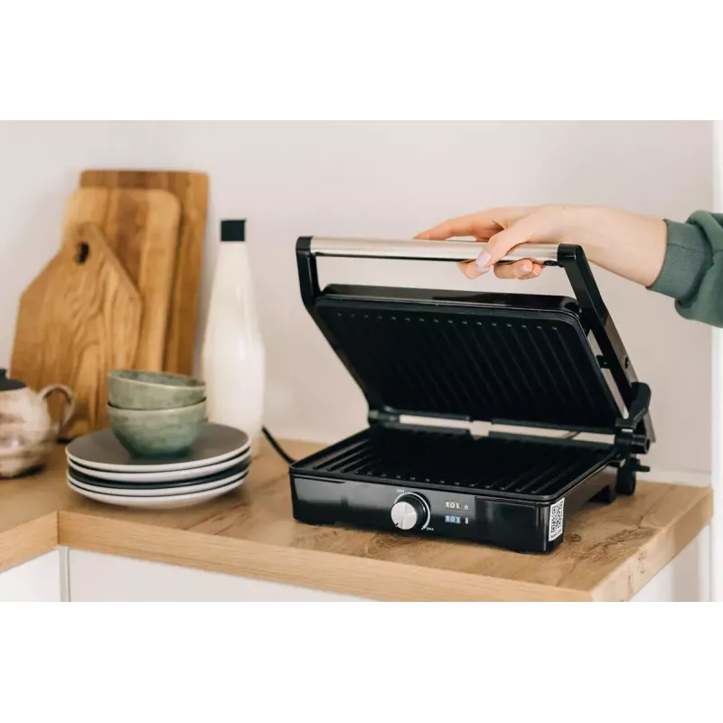 Kontaktgrill AENO EG2 — 2000 W, ristkülikukujuline, roostevaba teras/must, 345×327 mm