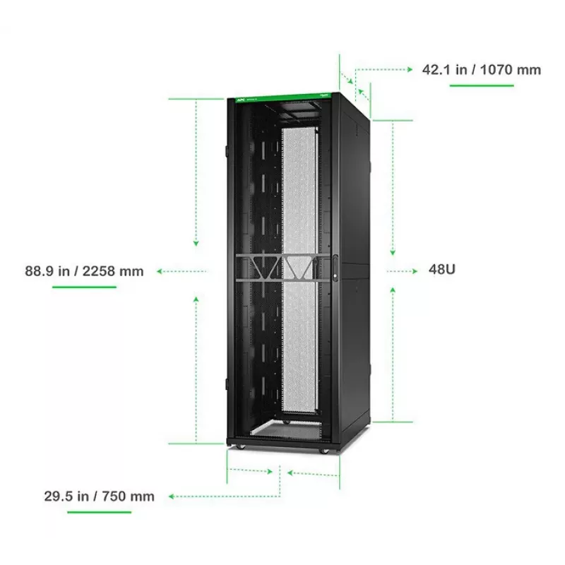 APC NetShelter SX Server Rack Gen 2, 48U, 2258H x 750W x 1070D mm, külgedega, must