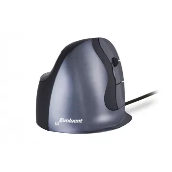 BakkerElkhuizen Evoluent D Suur, paremakäeline, vertikaalne disain, laser, USB Type-A, 3200 DPI, must, hall, hõbedane