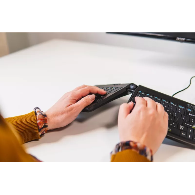 BakkerElkhuizen Goldtouch Travel Go2 Wired DE Qwertz, Mini, Juhtmega, USB, Käärmeklambriga lüliti, QWERTZ, Must