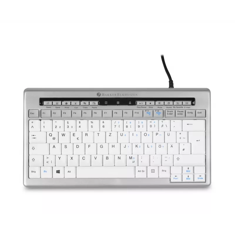 BakkerElkhuizen S-Board 840 DE Qwertz, Tenkeyless (80–87%), juhtmega, USB, käärmeklähviti, QWERTZ, helehall, valge
