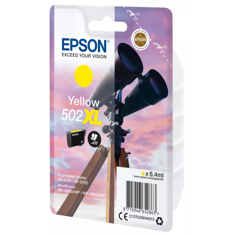 Epson üksikpakend kollane 502XL tint, suure (XL) saagikusega, kollane, pigmendipõhine tint, 6,4 ml, 1 tk, 470 lehekülge