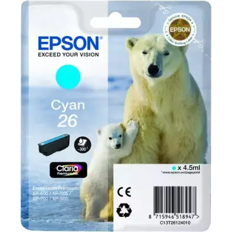 Tindikassett Epson C13T26124010 üksikpakend tsüaan 26 Claria Premium — Tsüaan, 1 tk