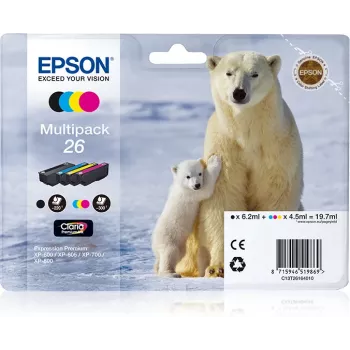 Epson Polar bear Multipack 4-värviline 26 Claria Premium tint, must, tsüaan, magenta, kollane, 6,2 ml, 4,5 ml, 1 tk, Mitmikpakend