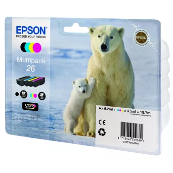 Epson Polar bear Multipack 4-värviline 26 Claria Premium tint, must, tsüaan, magenta, kollane, 6,2 ml, 4,5 ml, 1 tk, Mitmikpakend