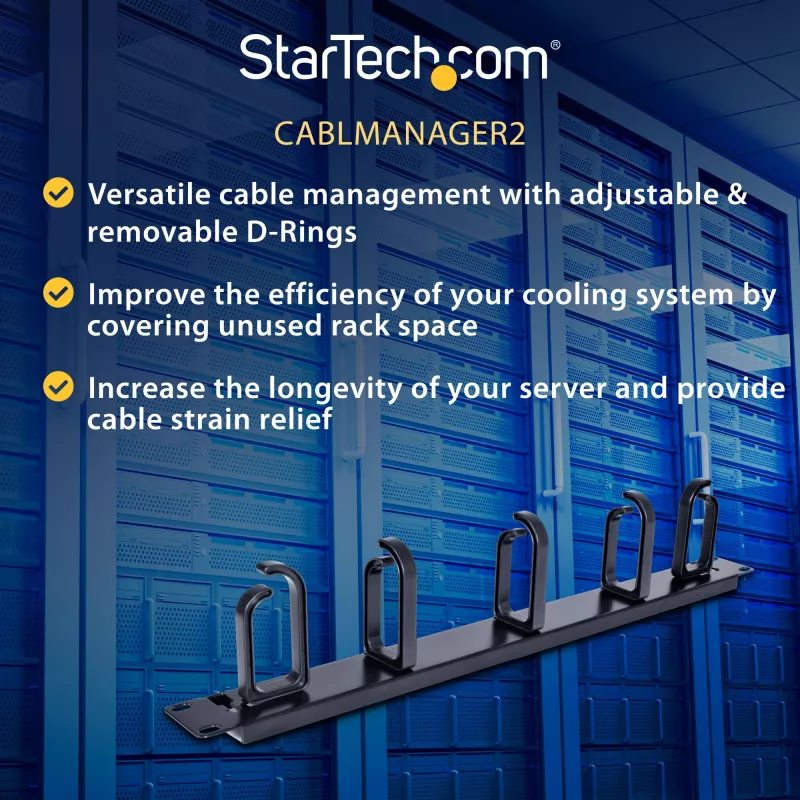 StarTech.com 1U 19in Metallist riiulisse paigaldatav kaablihalduspaneel
