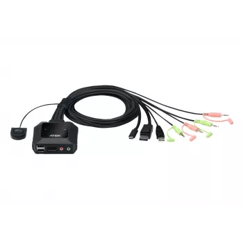 ATEN 2-pordiline USB-C DisplayPort hübriidkaabliga KVM-lüliti, 4096 x 2160 pikslit, 4K Ultra HD, 0,74 W, must