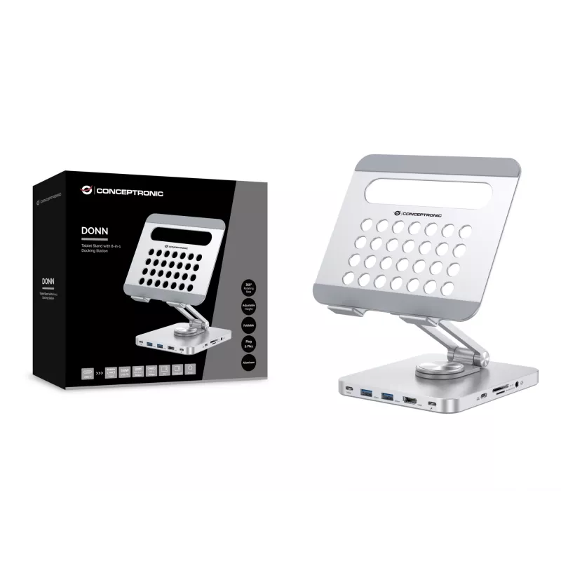 Conceptronic DONN26G, Silver, Tablet, Multimeediumialus, Alumiinium, 100 W, MicroSD (TransFlash), SD, SDHC, SDXC