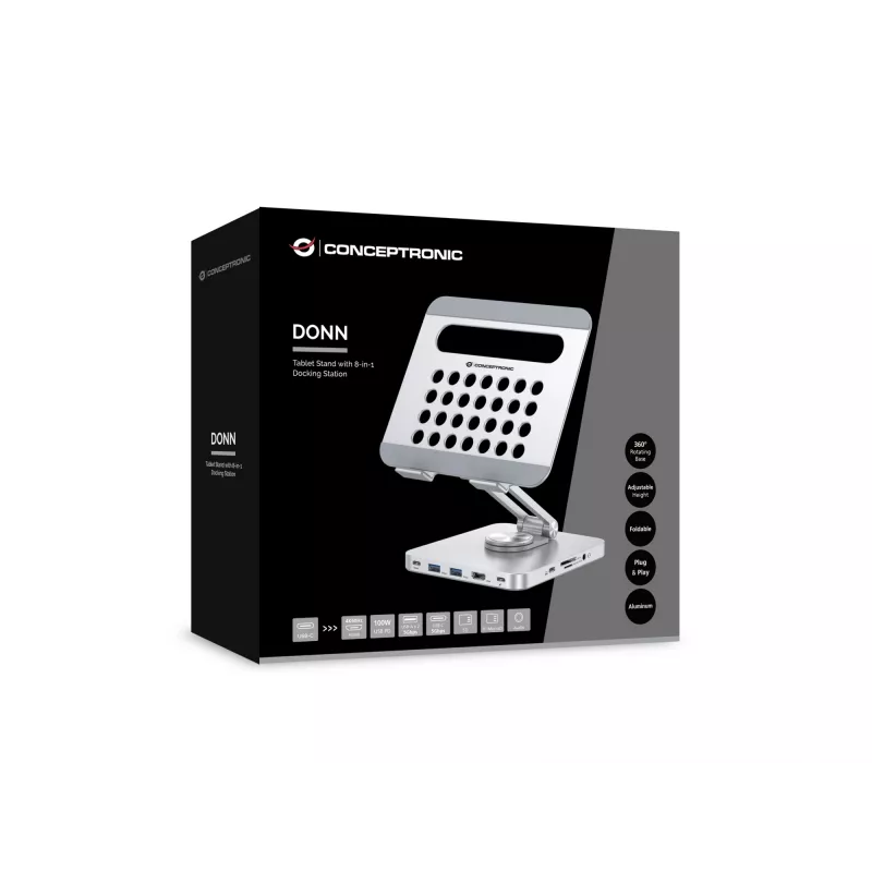 Conceptronic DONN26G, Silver, Tablet, Multimeediumialus, Alumiinium, 100 W, MicroSD (TransFlash), SD, SDHC, SDXC