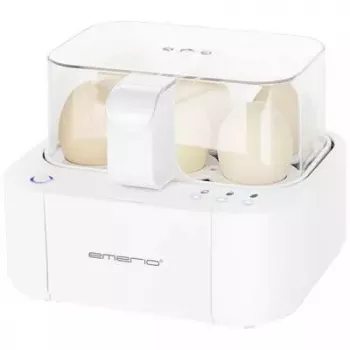 Emerio EB-115560.12 munakeetja — mahutavus 6 muna, valge korpus, valgusindikaator, kaal 1,01 kg