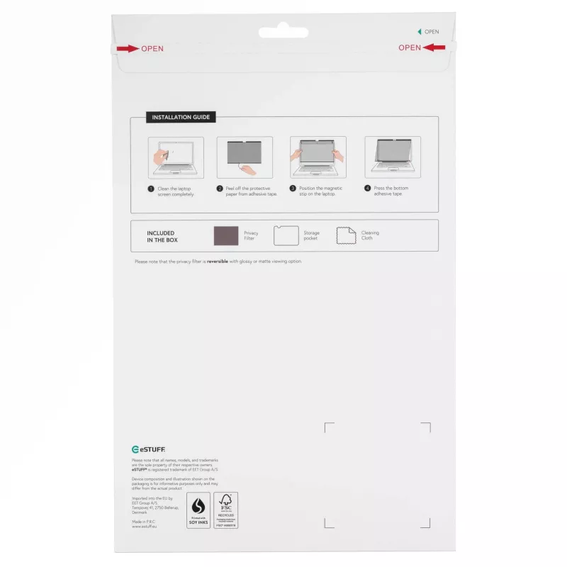 eSTUFF GLBMMB15 privaatsusfilter 39,1 cm (15,4 tolli) sülearvutile, raamita