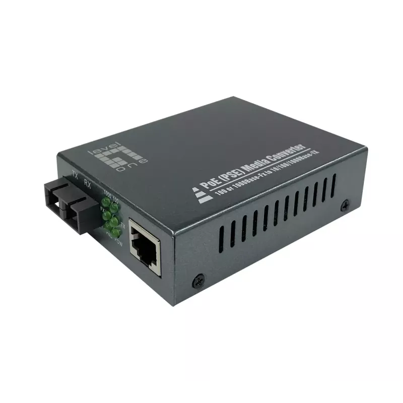LevelOne RJ45–SC gigabitine meediakonverter, PoE PSE, ühemoodiline kiud, 20 km