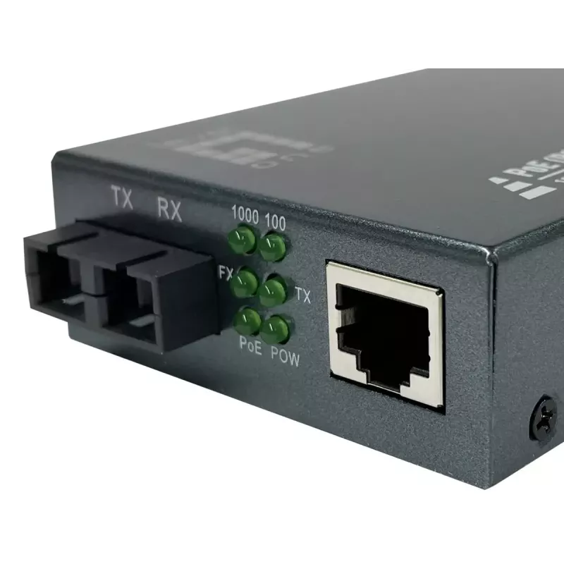 LevelOne RJ45–SC gigabitine meediakonverter, PoE PSE, ühemoodiline kiud, 20 km