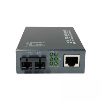 LevelOne RJ45–SC gigabitine meediakonverter, PoE PSE, ühemoodiline kiud, 20 km