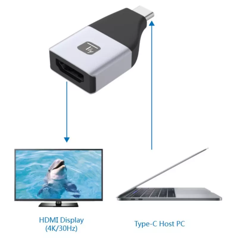 Techly IADAP USBC-HDMI4K USB graafikaadapter 4096 x 2160 pikslit Must, Hõbedane