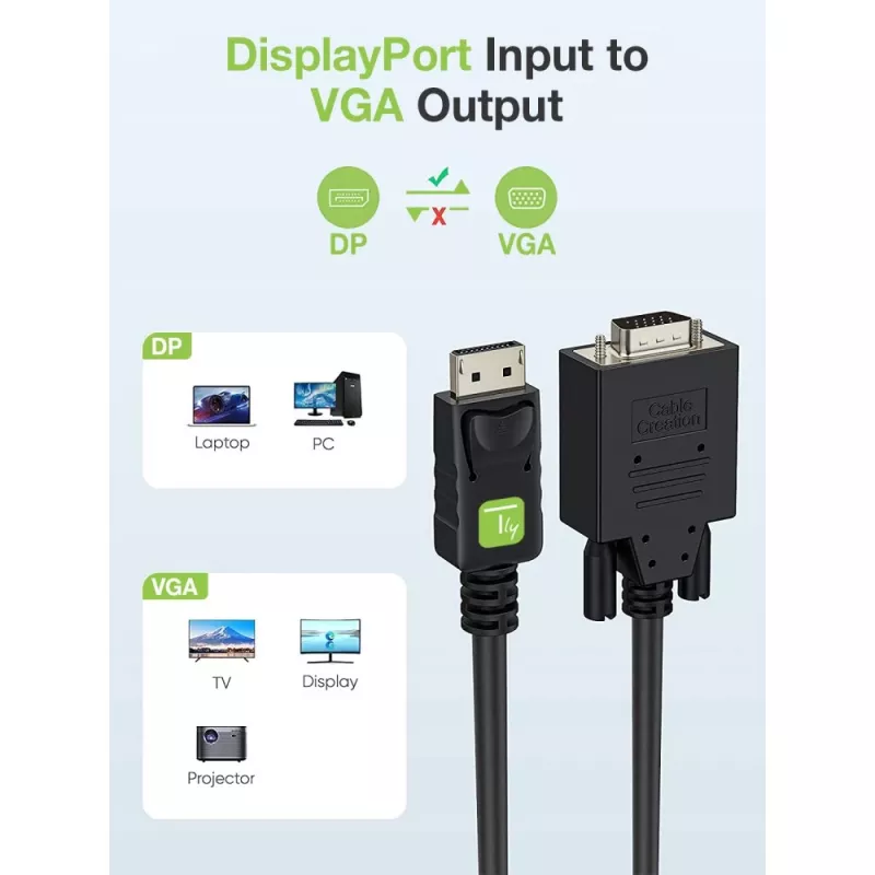 Techly Monitor DisplayPort to VGA kaabel 3 m ICOC DSP-V-030, 3 m, VGA (D-Sub), DisplayPort, Male, Male, Nickel