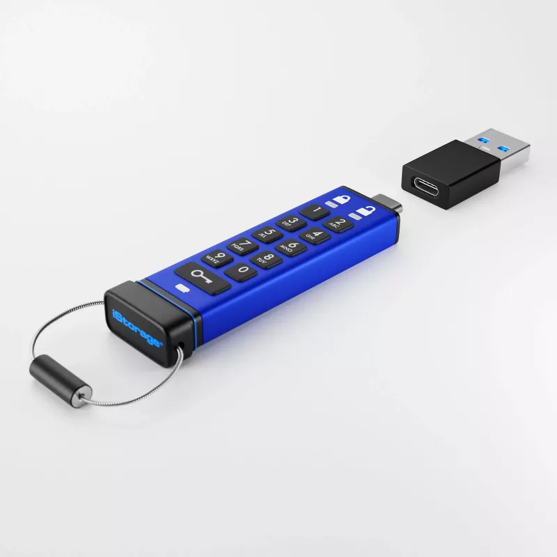 iStorage datAshur PRO+C 32GB | FIPS 140-3 Level 3 sertifikaadiga | Turvaline USB Type-C mälupulk | AES-XTS 256-bit riistvaraline krüpteerimine | PIN-kaitsega | Type C-A adapter kaasas