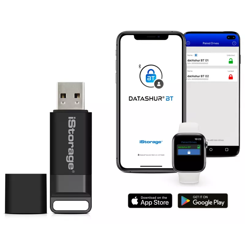 iStorage datAshur BT 64 GB | Krüptitud turvaline mälupulk | Avamine nutitelefoni kaudu Bluetoothi abil | FIPS 140-2 3. taseme sertifikaat | Kaugjuhtimiseks valmis