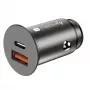 Techly Mini auto laadija USB-A ja USB-C Quick Charge 3.0 38W must metall