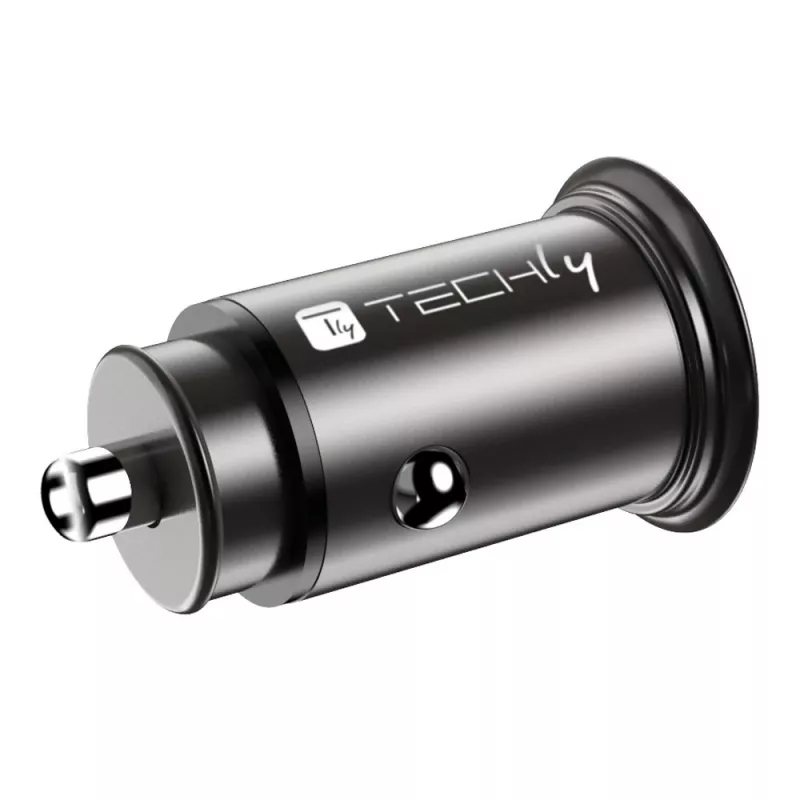 Techly Mini auto laadija USB-A ja USB-C Quick Charge 3.0 38W must metall