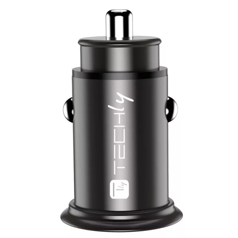 Techly Mini auto laadija USB-A ja USB-C Quick Charge 3.0 38W must metall