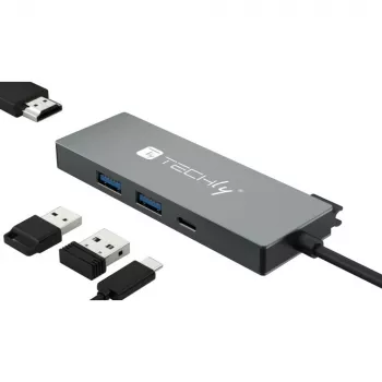 Techly IUSB32C-HUB4HPD sülearvuti dokk/pordireplikaator Juhtmega USB 3.2 Gen 2 (3.1 Gen 2) USB-C Hall