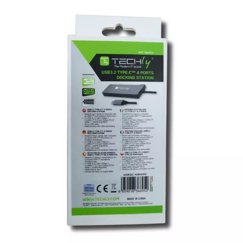 Techly IUSB32C-HUB4HPD sülearvuti dokk/pordireplikaator Juhtmega USB 3.2 Gen 2 (3.1 Gen 2) USB-C Hall