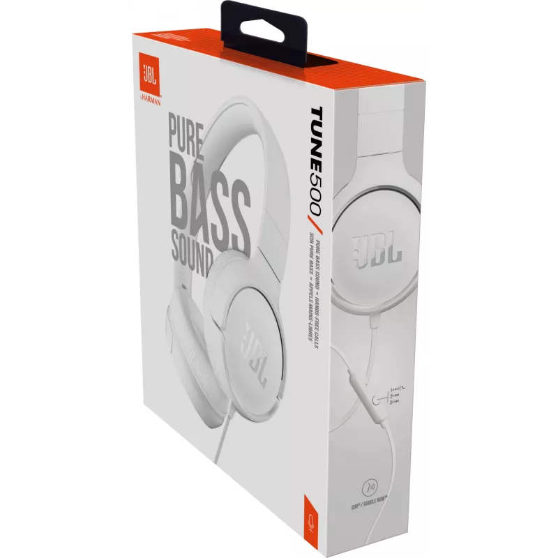 JBL Tune 500 VALGE, juhtmega, 20 - 20000 Hz, muusika, 148 g, kõrvaklapid, valge