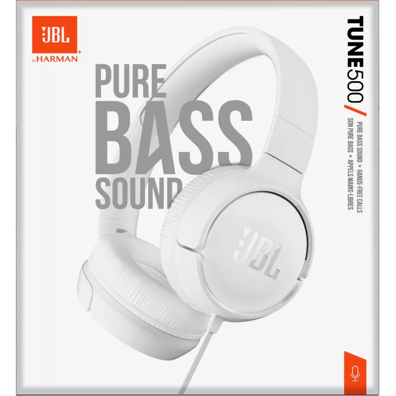 JBL Tune 500 VALGE, juhtmega, 20 - 20000 Hz, muusika, 148 g, kõrvaklapid, valge