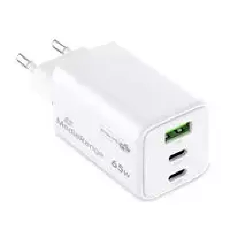 Mobiilseadme laadija MediaRange MRMA116-2 — sisetingimustes kasutatav AC kiirlaadija, 100–240 V sisend, kuni 20 V väljund, 2× USB-C, valge