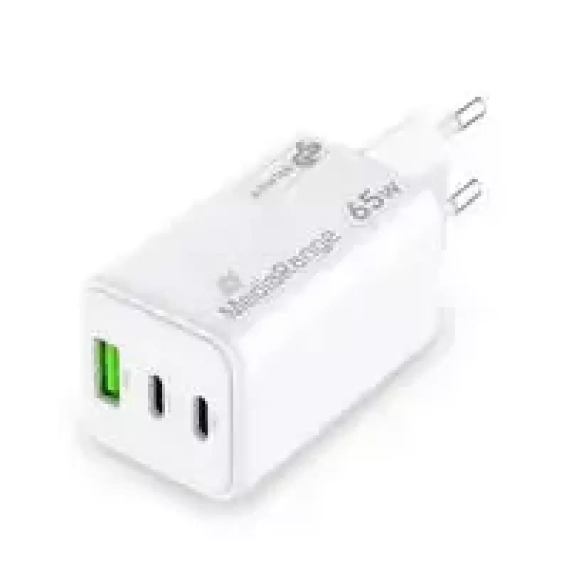 Mobiilseadme laadija MediaRange MRMA116-2 — sisetingimustes kasutatav AC kiirlaadija, 100–240 V sisend, kuni 20 V väljund, 2× USB-C, valge