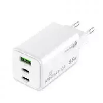 Mobiilseadme laadija MediaRange MRMA116-2 — sisetingimustes kasutatav AC kiirlaadija, 100–240 V sisend, kuni 20 V väljund, 2× USB-C, valge