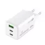 Mobiilseadme laadija MediaRange MRMA116-2 — sisetingimustes kasutatav AC kiirlaadija, 100–240 V sisend, kuni 20 V väljund, 2× USB-C, valge
