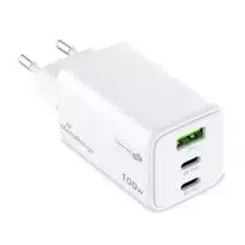 Mobiilseadme laadija MediaRange MRMA123 — Sisetingimustes kasutatav vahelduvvoolu kiirlaadija sülearvutile, nutitelefonile, tahvelarvutile, 100–240 V, 2× USB-C, 20 V max, valge