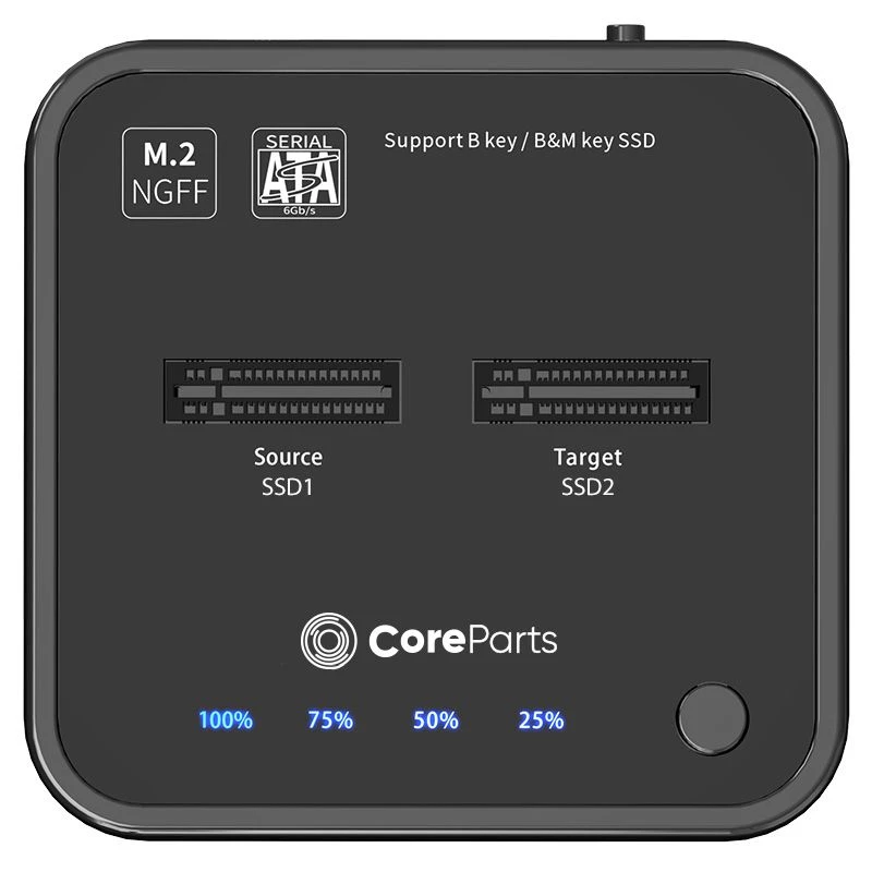 CoreParts MS-CLONER-SATA salvestusseadmete ühendusdokk USB 3.2 Gen 2 (3.1 Gen 2) USB-C Must