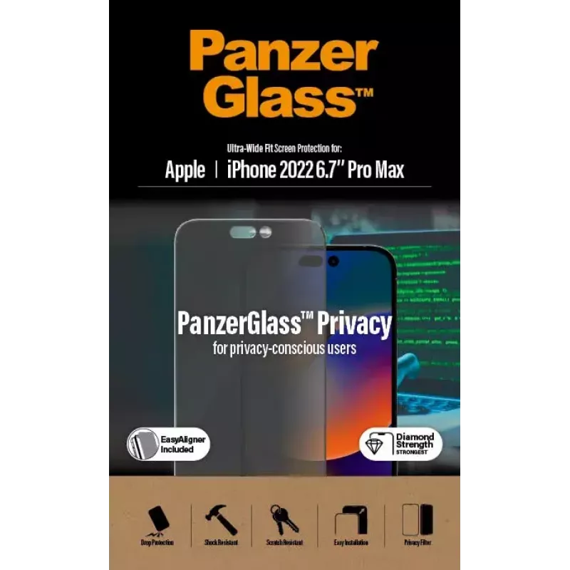 PanzerGlass ® Privaatsuskaitse Ekraanikaitse iPhone 14 Pro Max | Ultra-Wide Fit koos EasyAligneriga