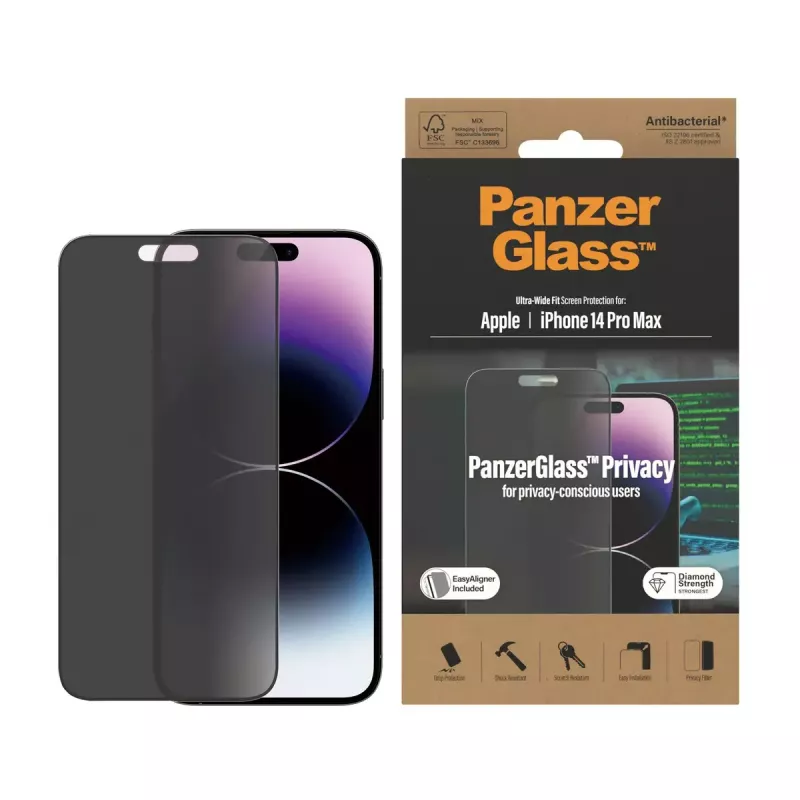 PanzerGlass ® Privaatsuskaitse Ekraanikaitse iPhone 14 Pro Max | Ultra-Wide Fit koos EasyAligneriga