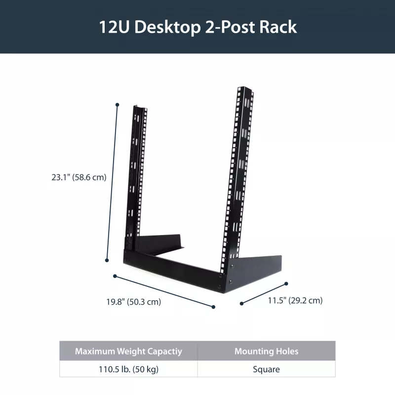StarTech.com 2-Post 12U Desktop Server Rack, Small Open Frame 19in Computer Rack, Compact võrk Rack for AV / Studio / Data / IT Equipment - Free Standing Two-Post Home/Office Rack