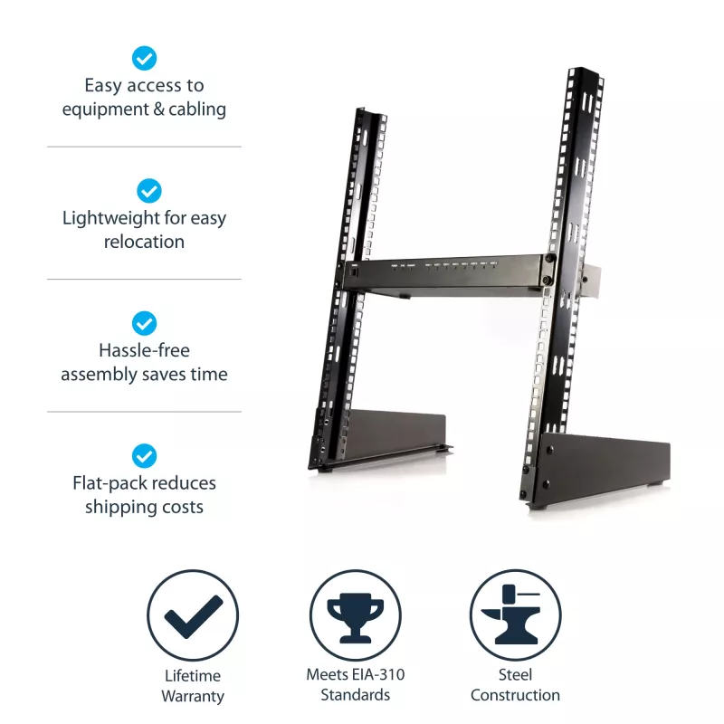 StarTech.com 2-Post 12U Desktop Server Rack, Small Open Frame 19in Computer Rack, Compact võrk Rack for AV / Studio / Data / IT Equipment - Free Standing Two-Post Home/Office Rack