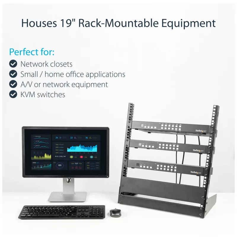 StarTech.com 2-Post 12U Desktop Server Rack, Small Open Frame 19in Computer Rack, Compact võrk Rack for AV / Studio / Data / IT Equipment - Free Standing Two-Post Home/Office Rack