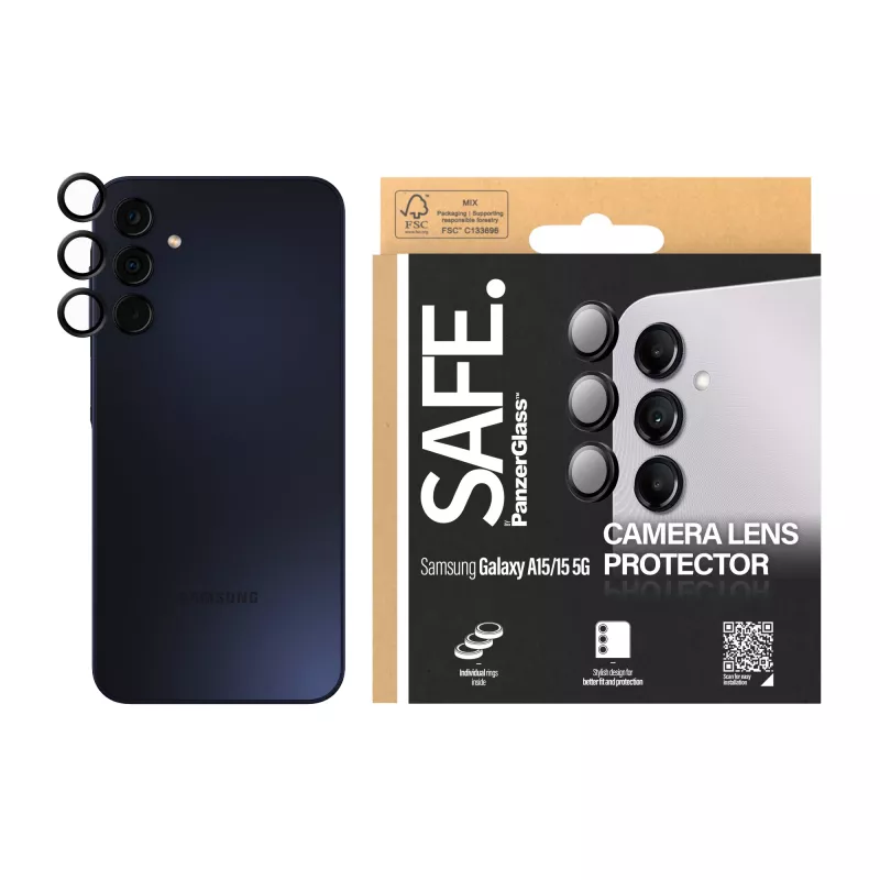 Kaamera objektiivi kaitse PanzerGlass SAFE. Samsung Galaxy A15 jaoks, must, kriimustus- ja löögikindel