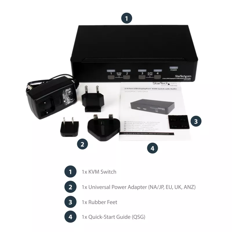 StarTech.com 4 pordiga USB DisplayPort KVM-lüliti heliga, 3840 x 2400 pikslit, must