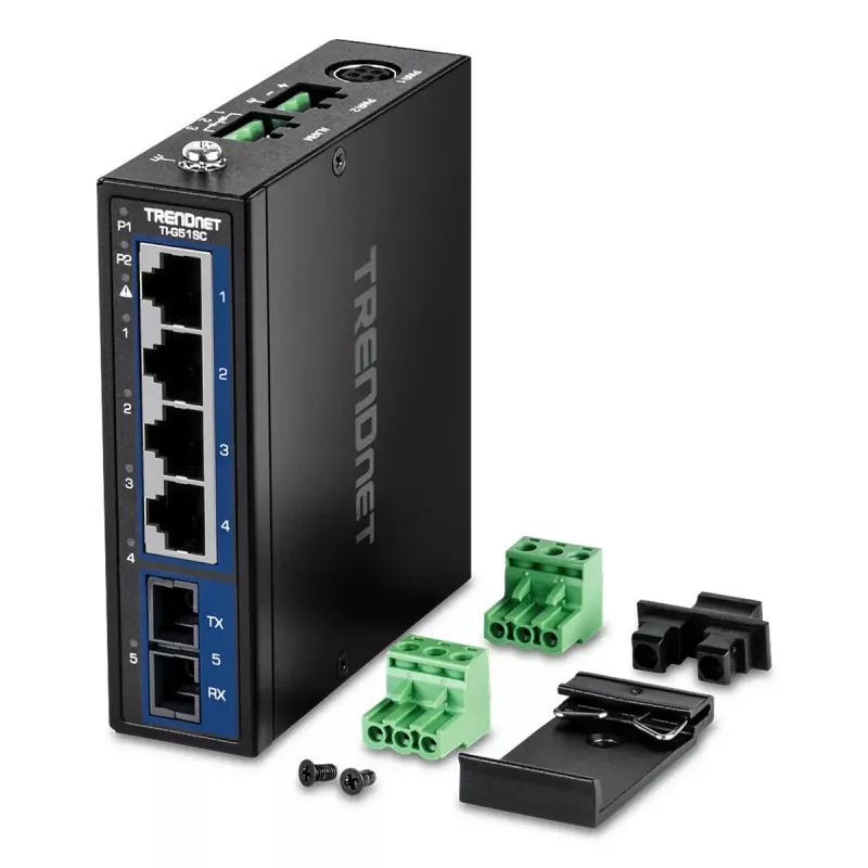 Haldamatu Gigabit Ethernet lüliti TRENDnet TI-G51SC, 4x RJ-45 10/100/1000, 10 Gbit/s läbilaskevõime, 2000 MAC, 9–60 V, seinakinnitus