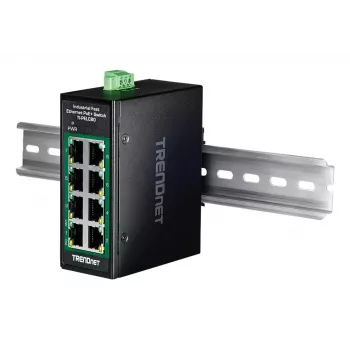 Haldamatu Fast Ethernet PoE-lüliti TRENDnet TI-PELC80 — 8x 10/100 Mbps RJ-45, IEEE 802.3af/at, 48–56 V DC, seinakinnitus